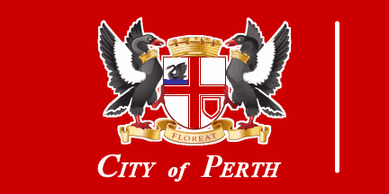[Perth City Crest on red flag]
