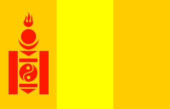 [Mongolian flag with altered colours.]