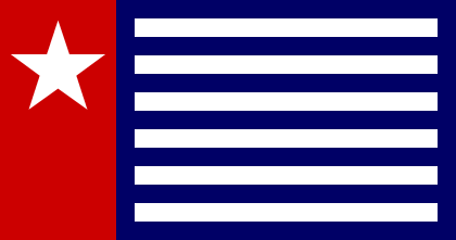 [Western Papua with vertical blue stripes along the blue and white and star higher in the hoist.]